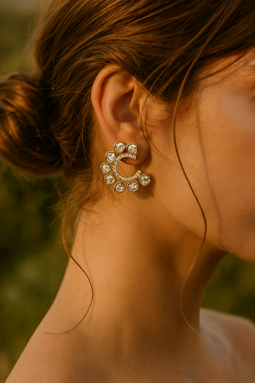 Zevar Club 12K Gold-Plated Sheetal C-Shaped Kundan Studs