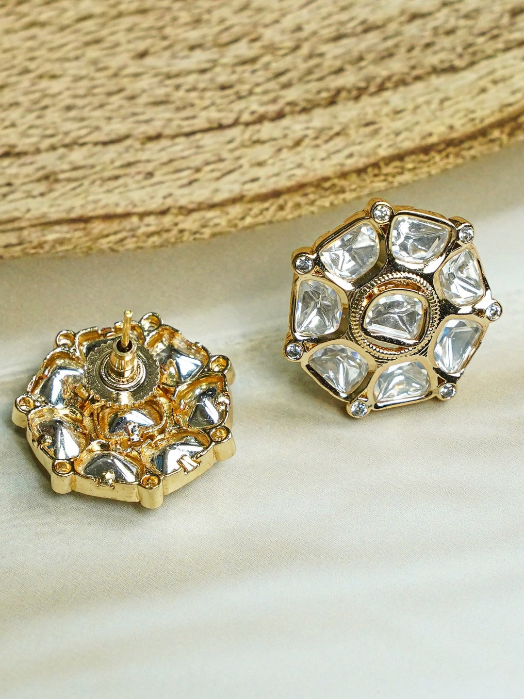 Zevar Club 18K Gold-Plated Octagon Kundan Studs