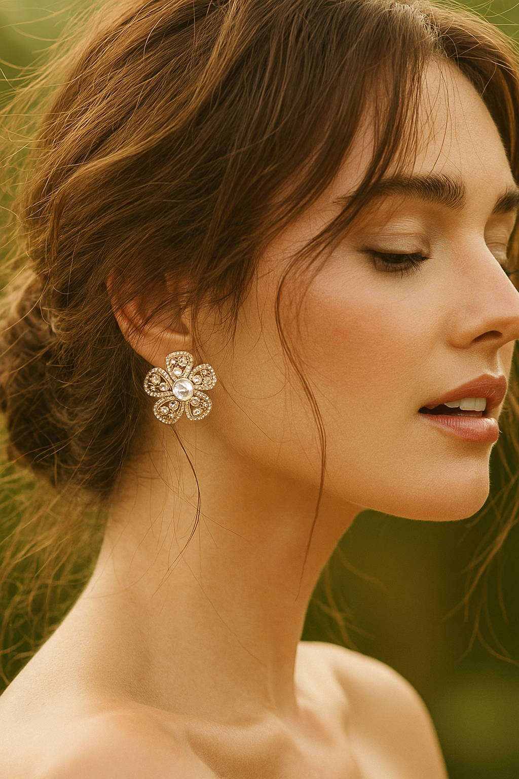 Zevar Club 12K Gold-Plated Flower Shaped Kundan Diamond Studs