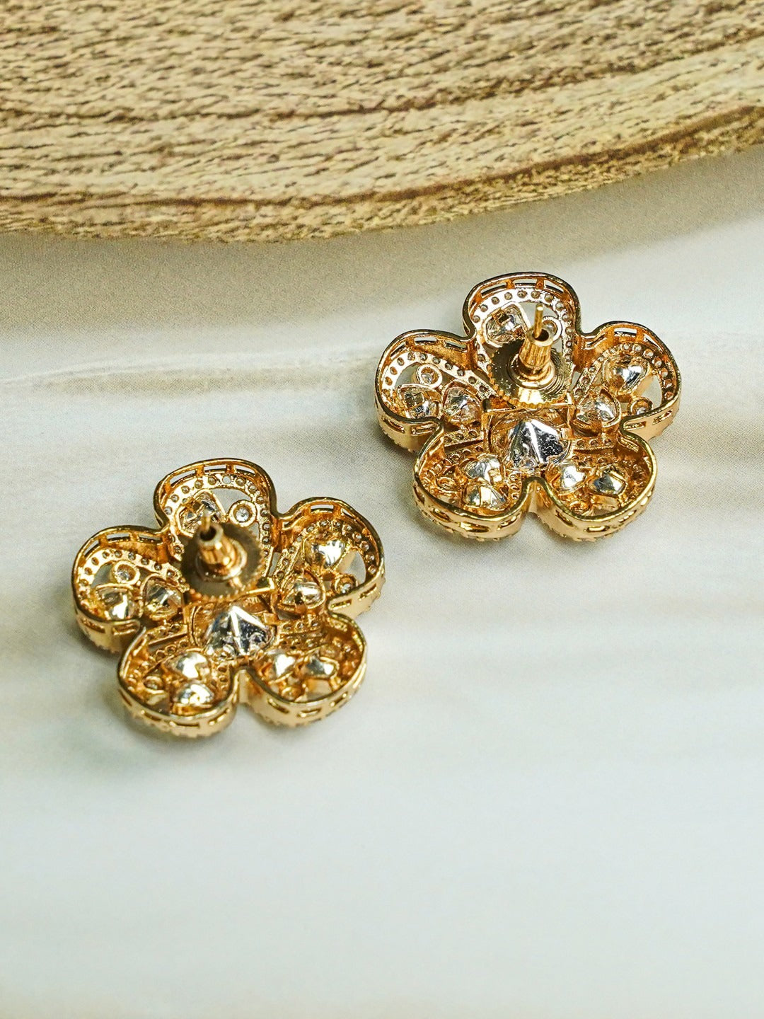 Zevar Club 12K Gold-Plated Flower Shaped Kundan Diamond Studs