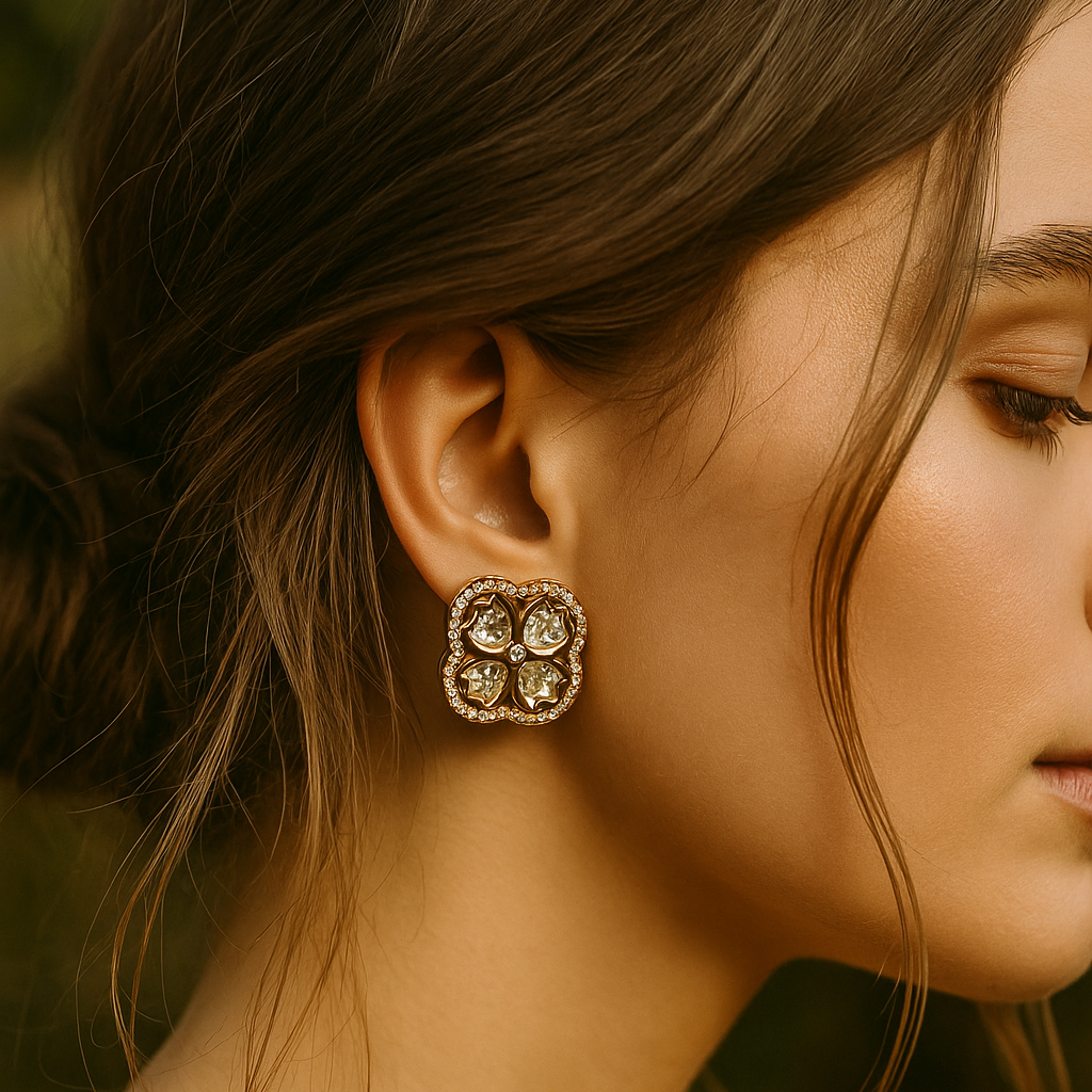 Zevar Club 12K Gold-Plated Lotus Kundan Diamond Studs