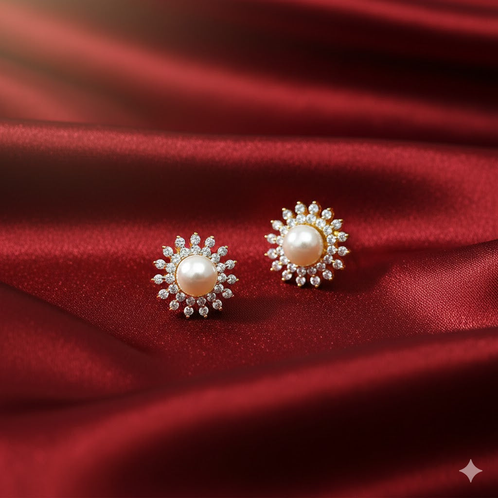 Zevar Club Valentine Gift Edit Pearl Bracelet & Floral Stud Earrings | Pack of 2