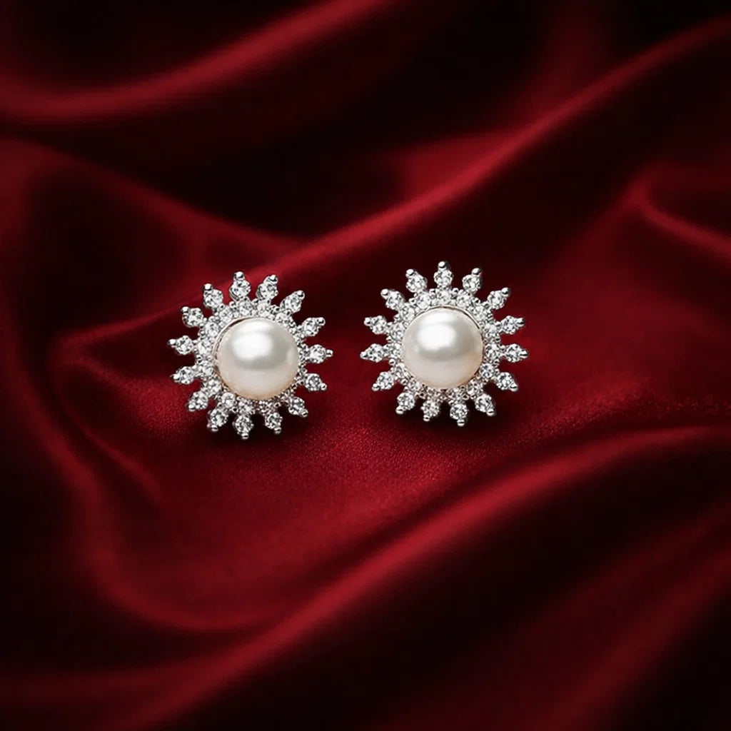 Zevar Club Valentine Special Pearl & Diamond Finish Studs and Bracelet | Pack of 2