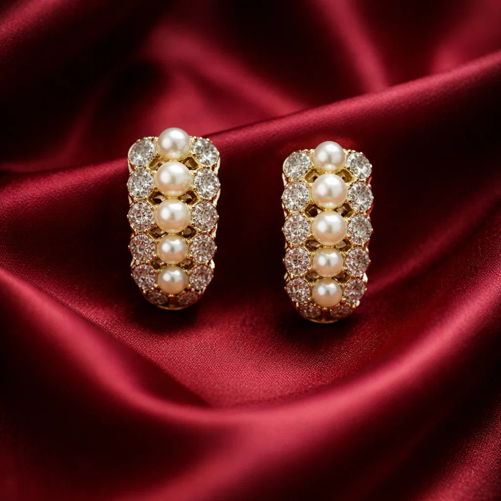 Zevar Club Valentine Gift Edit Pearl & Diamond Finish Stud Earrings and Bracelet | Pack of 2