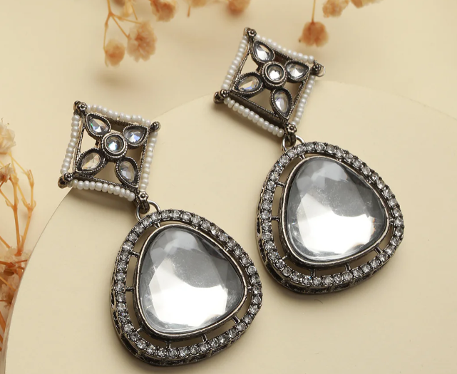 Architectural Kundan Style Zirconia Drop Earrings