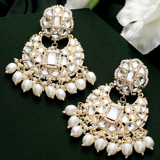 Wedding Ready Kundan Pearl Chandbali Earrings