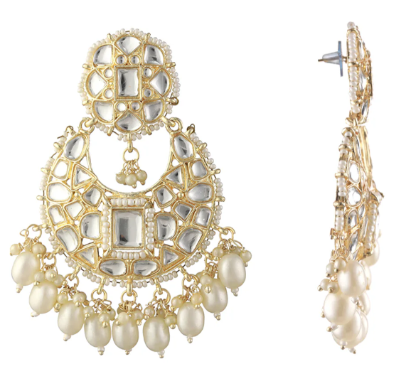 Wedding Ready Kundan Pearl Chandbali Earrings