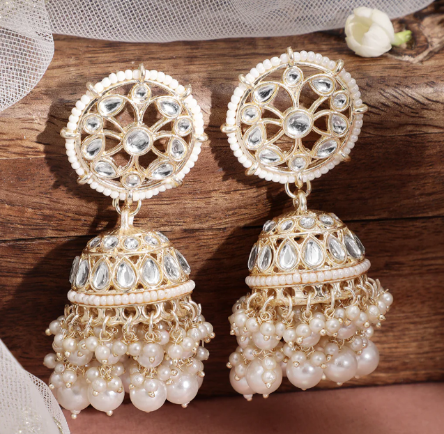 Festive Favorite Handcrafted Kundan Pearl Jhumka Earrings