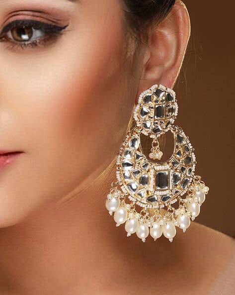 Wedding Ready Kundan Pearl Chandbali Earrings