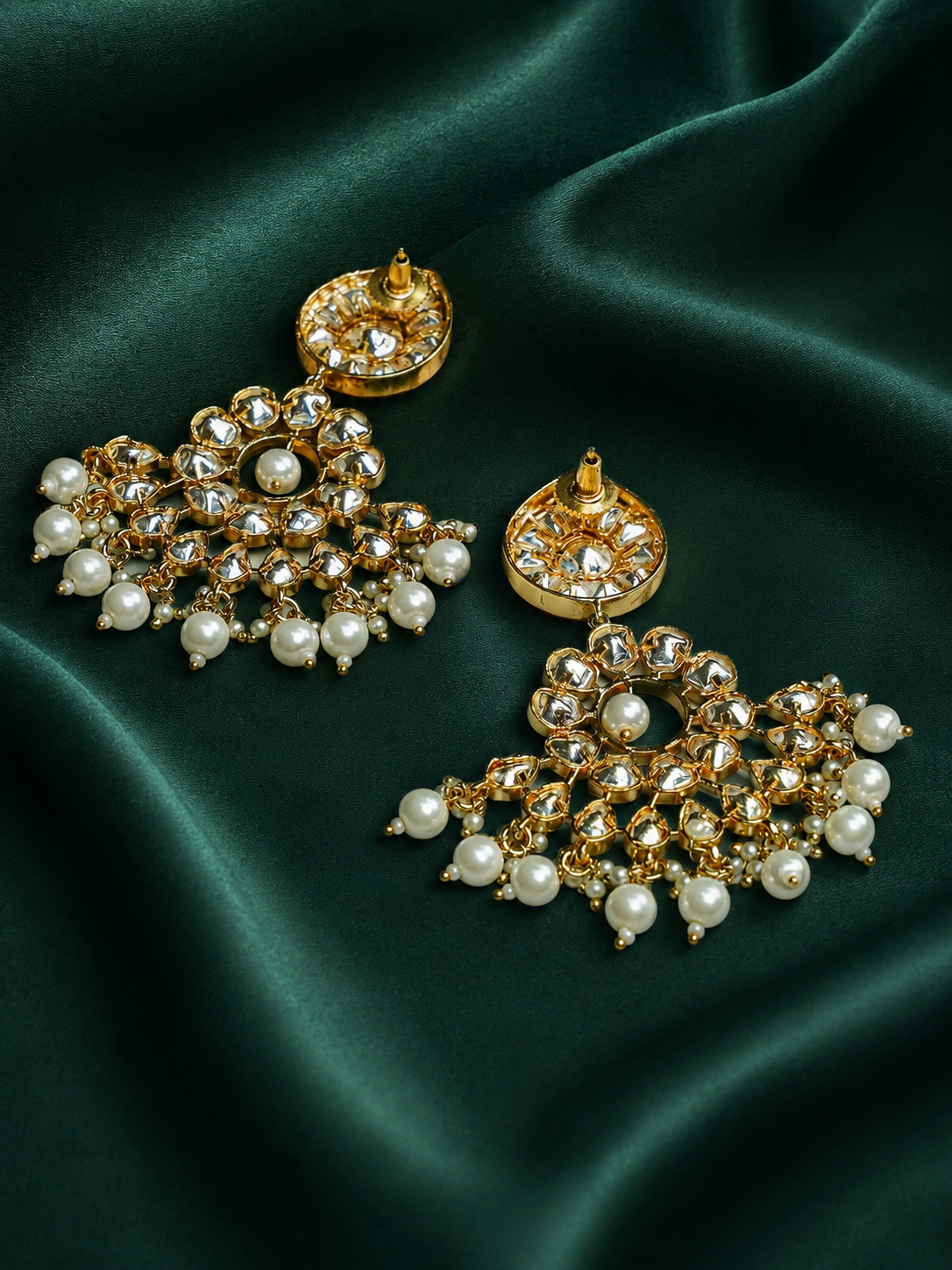 Zevar Club 12K Gold-Plated Roshini Kundan Pearl Chand Baalis