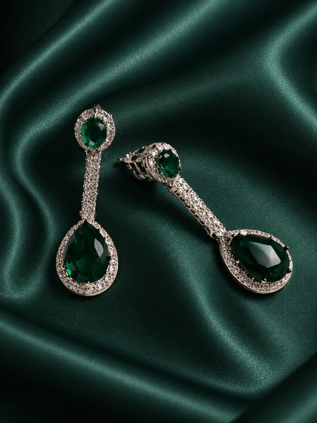 Zevar Club Luxury Emerald Green Glam Diamond Earrings for Women