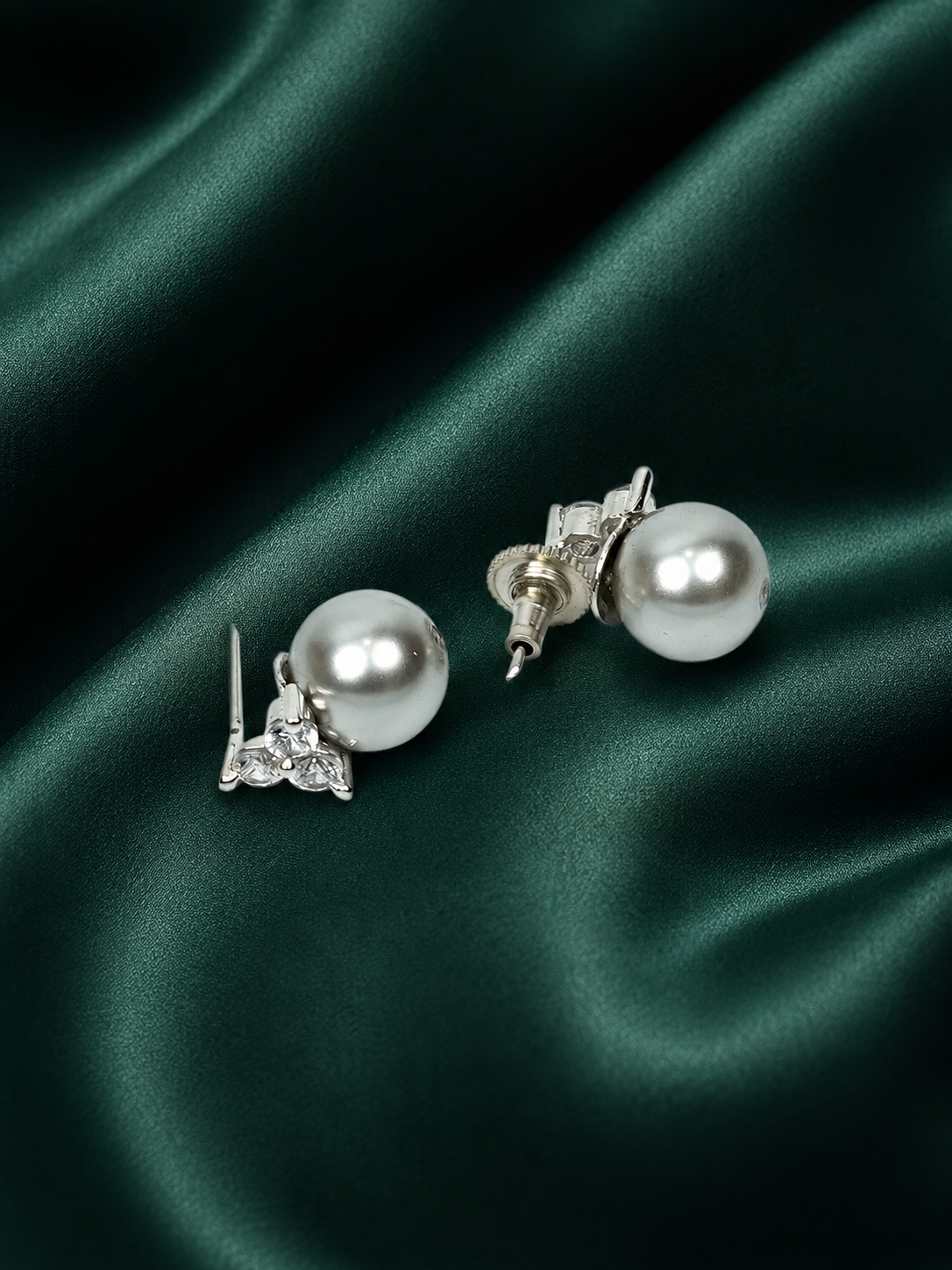 Zevar Club Rhodium-Plated Cubic Zirconia & Glossy Black Gunmetal Pearl Drop Earrings