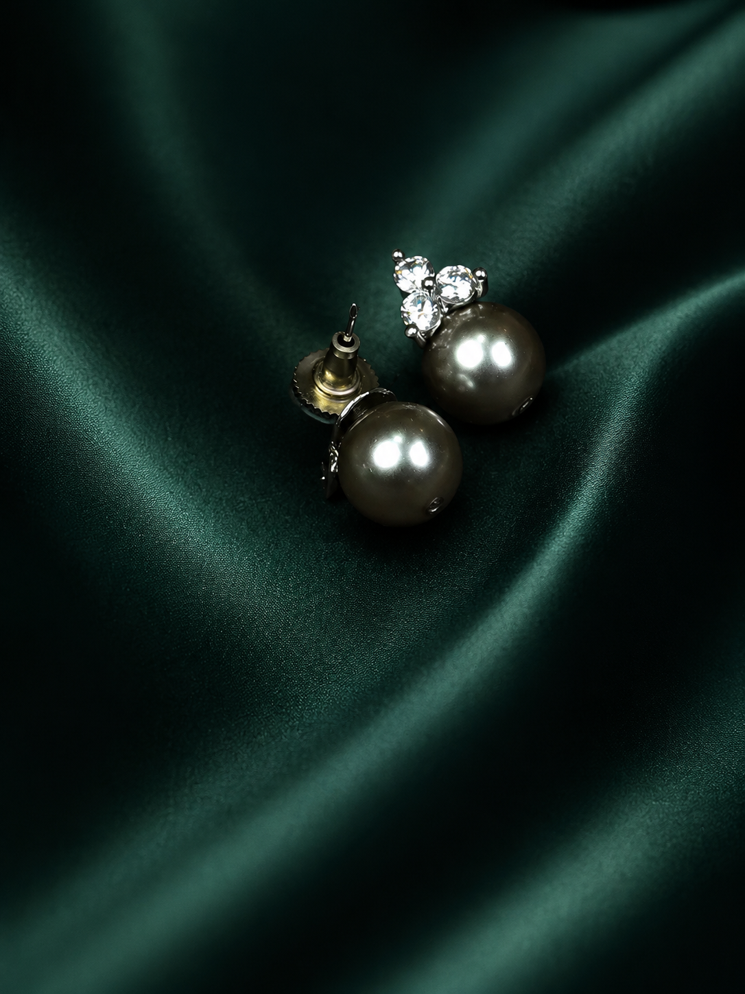 Zevar Club Rhodium-Plated Cubic Zirconia & Glossy Black Gunmetal Pearl Drop Earrings