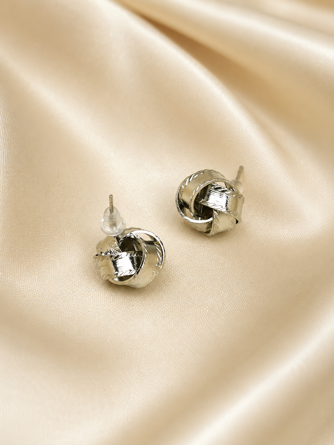 Zevar Club Silver Tone Twisted Knot Stud Earrings for Women