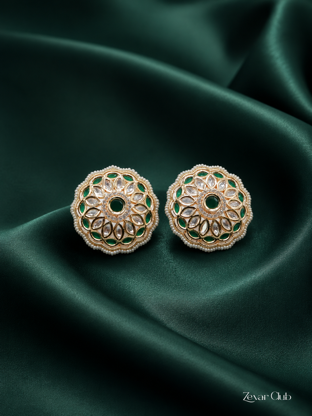 Zevar Club Fine Pearl Kundan Statement Studs
