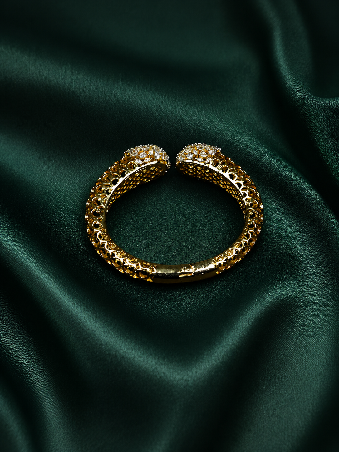 Zevar Club 22K Gold-Plated AAA Cubic Zirconia Studded Handcrafted Demi-Fine Textured Crown Bracelet