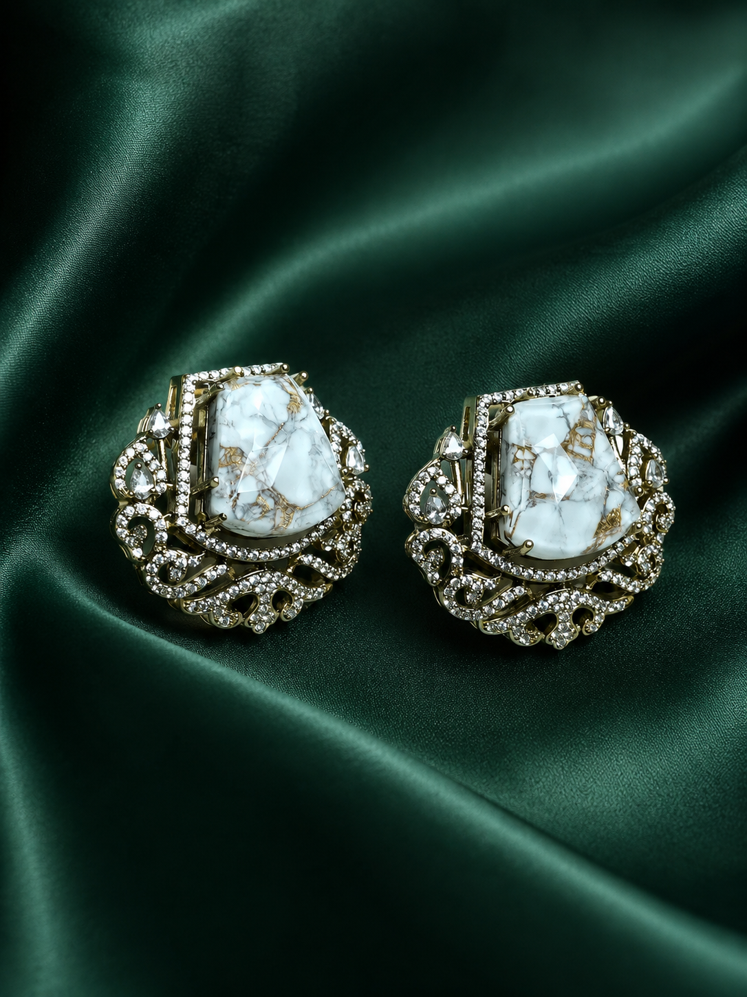 Zevar Club 12K Rhodium Plated Emerald Uncut Victorian Studs Earrings