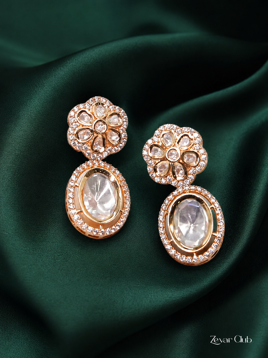 Zevar Club  Flower Shaped Kundan Drop Earrings