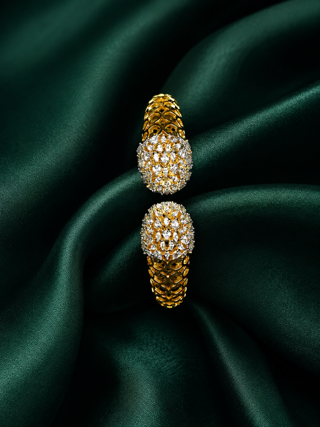 Zevar Club 22K Gold-Plated AAA Cubic Zirconia Studded Handcrafted Demi-Fine Textured Crown Bracelet