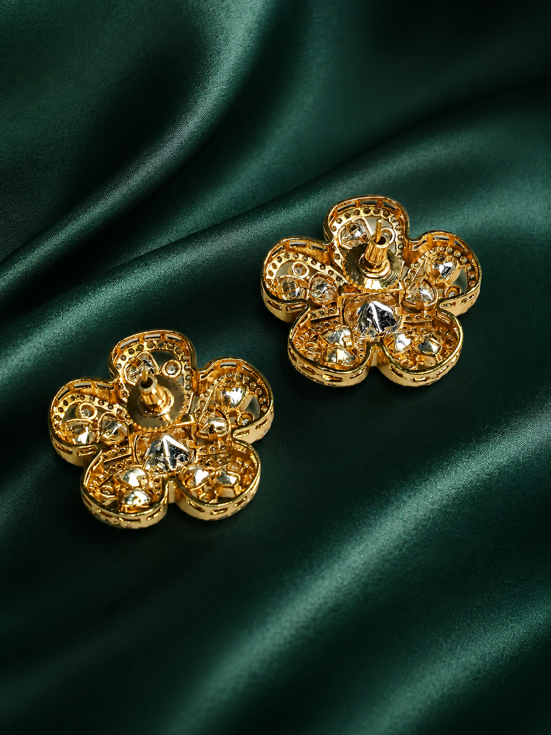Zevar Club 12K Gold-Plated Flower Shaped Kundan Diamond Studs