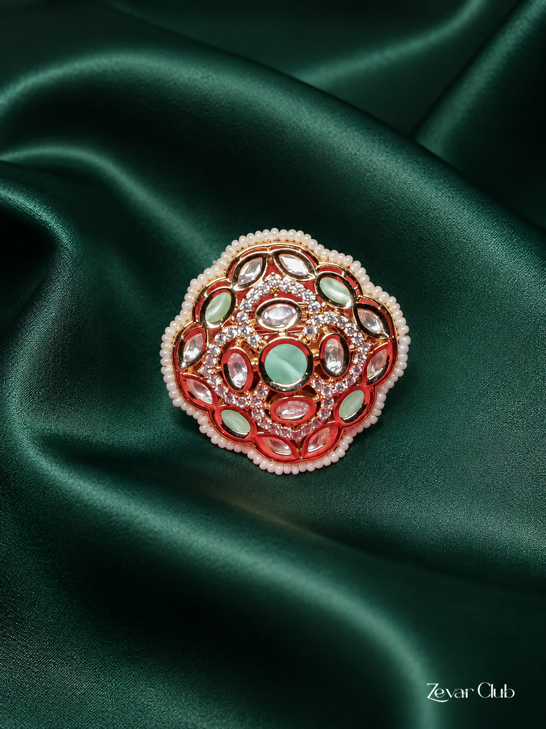 Zevar Club Statement Rounded Diamond Kundan Ring