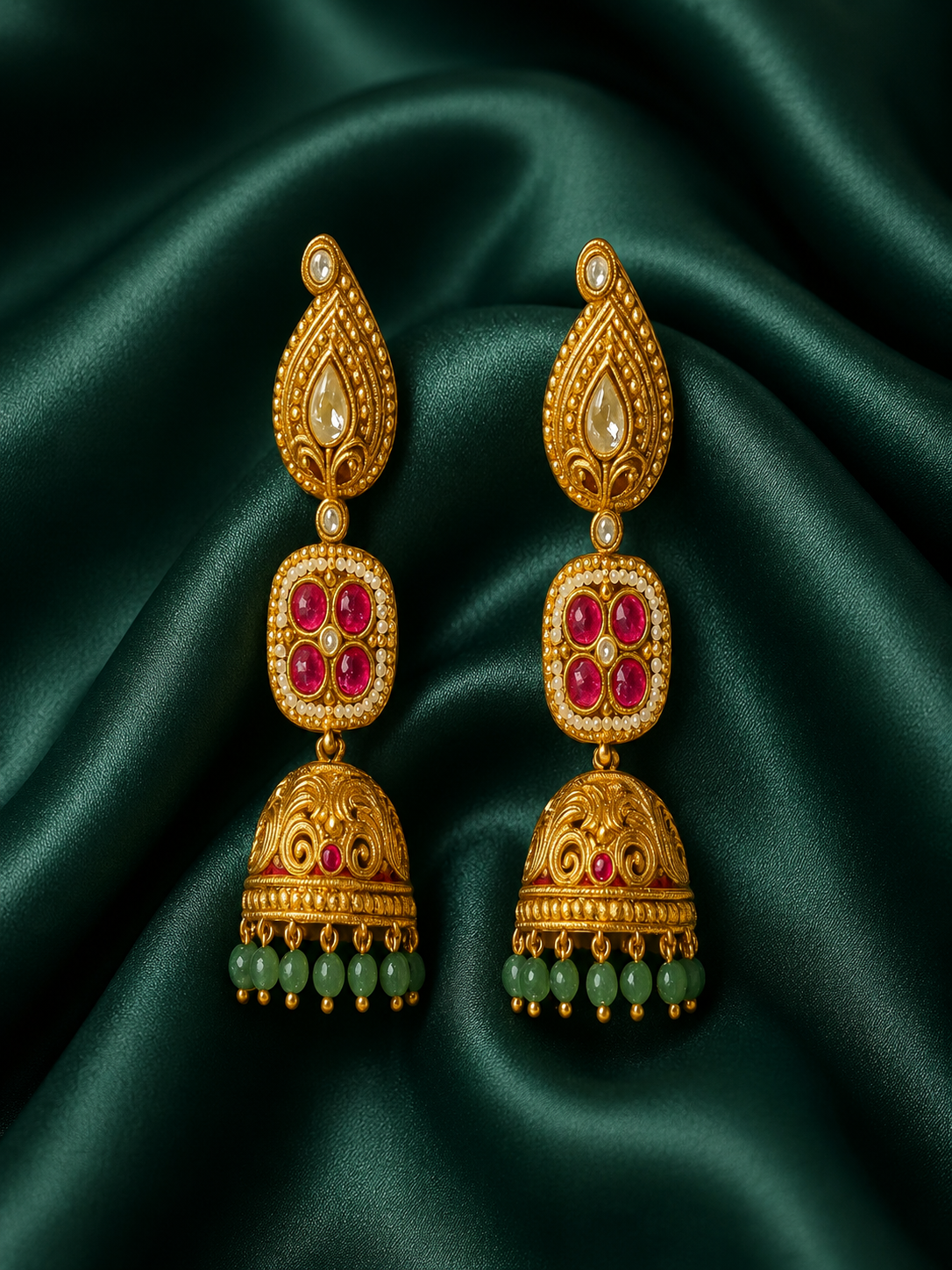 Zevar Club 22K Gold-Plated Aqua Blue Beaded & Purple Floral Kundan Statement Necklace Set