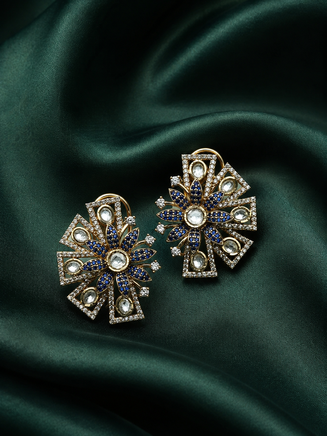Zevar Club 12K Gold Plated Designer One Sided Ruby Moissanite Studs Earrings