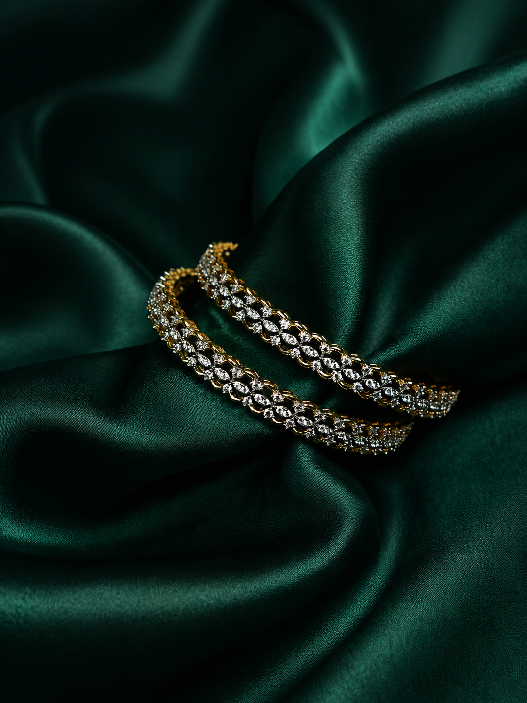 Zevar Club Set of 2 22K Gold-Plated Handcrafted AAA Cubic Zirconia Floral Vine Motif Premium Bangles