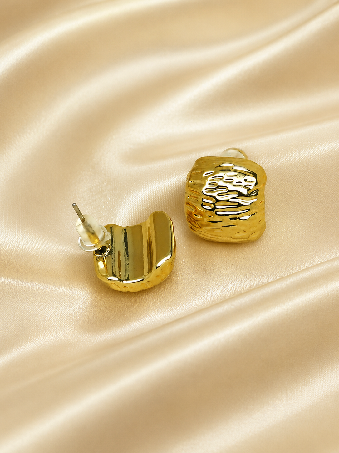 Zevar Club Gold Tone Hammered Textured Square Stud Earrings for Women