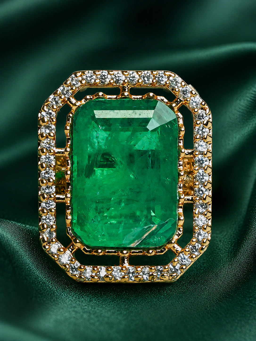 Zevar Club Gold-Toned Emerald Green & Cubic Zirconia Studded Royal Statement Adjustable Ring