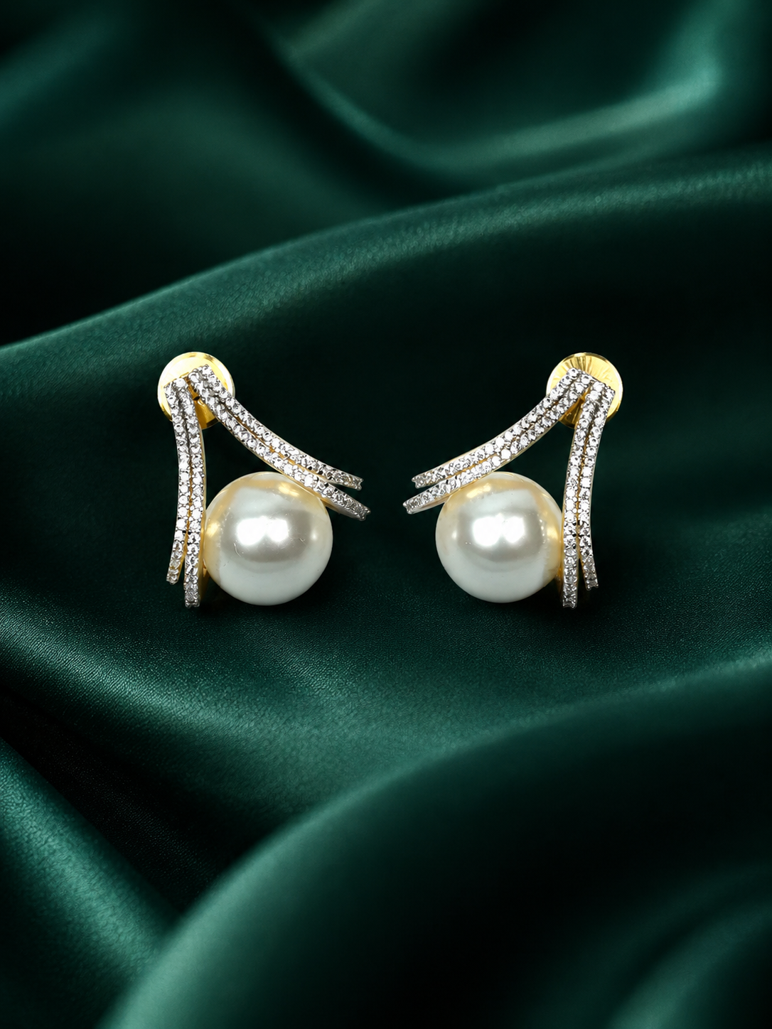 Zevar Club 18K Gold-Plated Cubic Zirconia & White Pearl Sculpted Swirl Stud Earrings