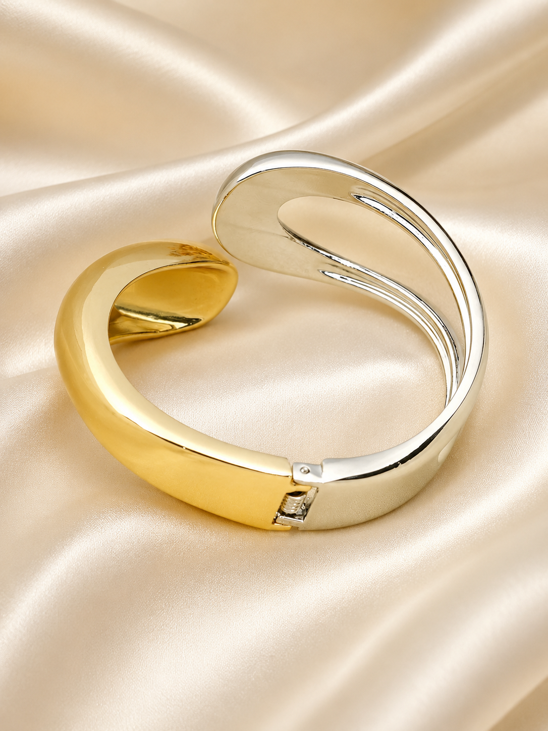 Zevar Club Gold & Silver Dual Tone Stainless Steel Tarnish Free Waterproof Openable Drop-Shaped Statement Bracelet for Women