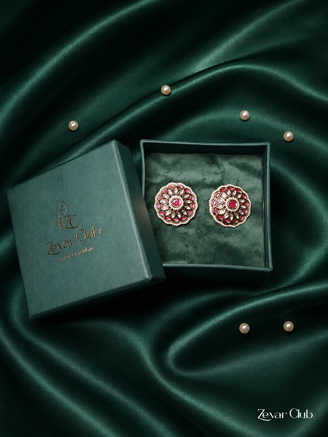 Zevar Club Fine Pearl Kundan Statement Studs