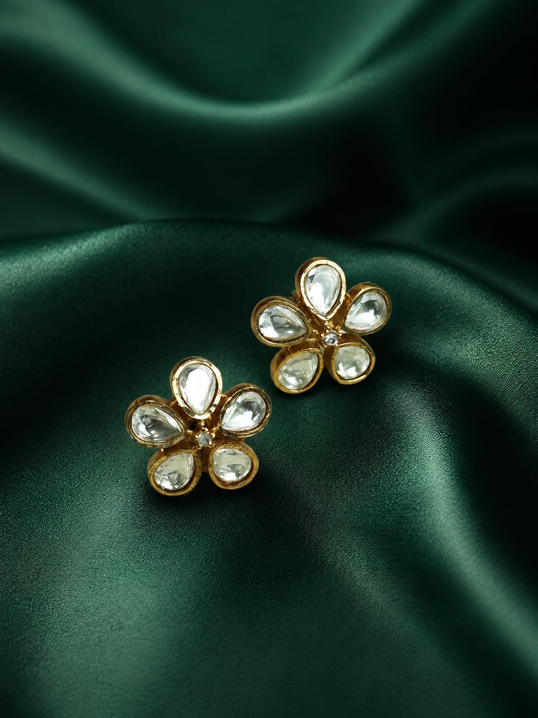 Zevar Club 12K Gold Plated Minimal Flower Cutu Kundan Studs