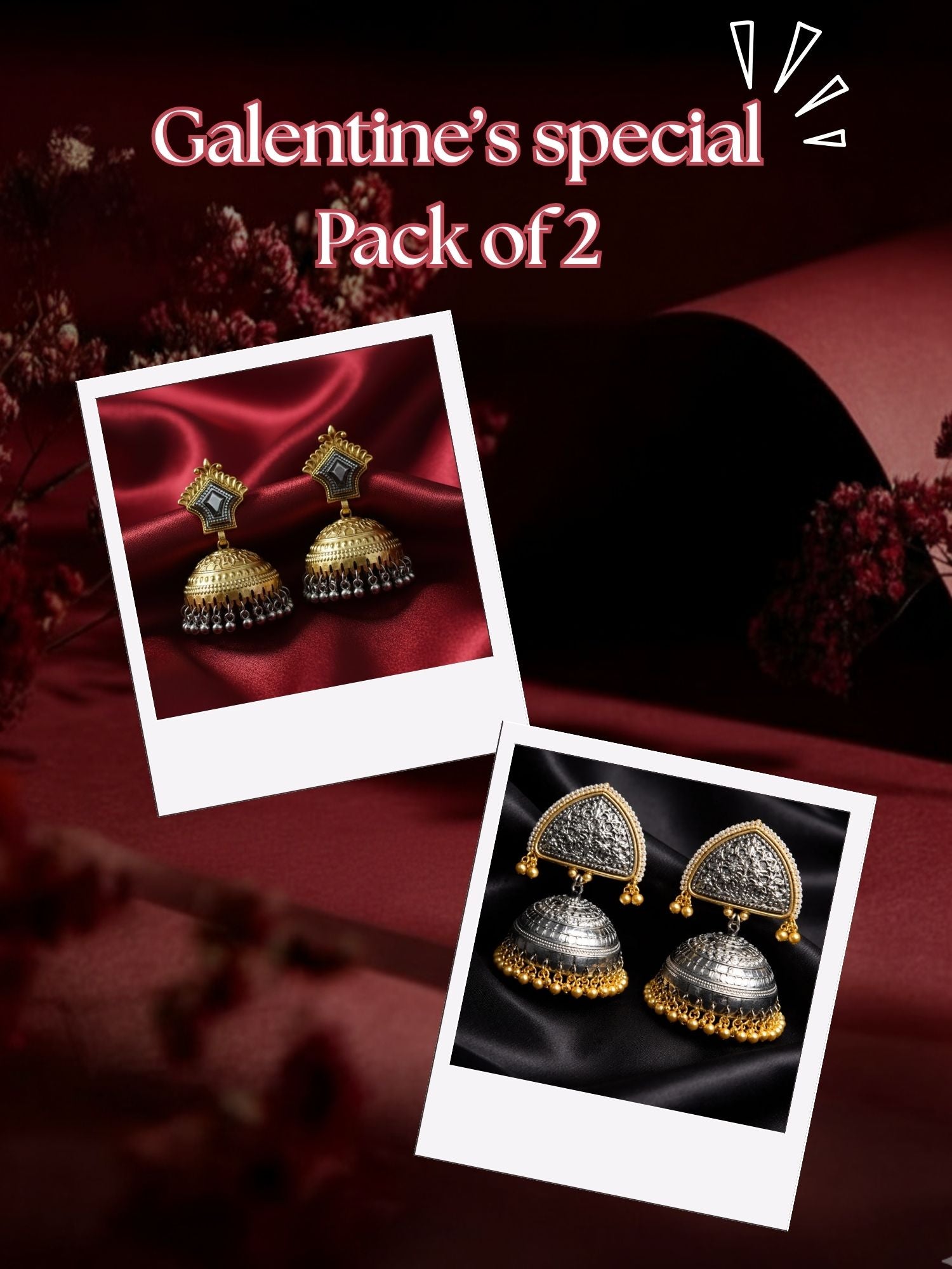 Diva – 2 Valentine’s Day Dual Tone Statement Jhumka Earrings (Pack of 2) | ZEVAR CLUB