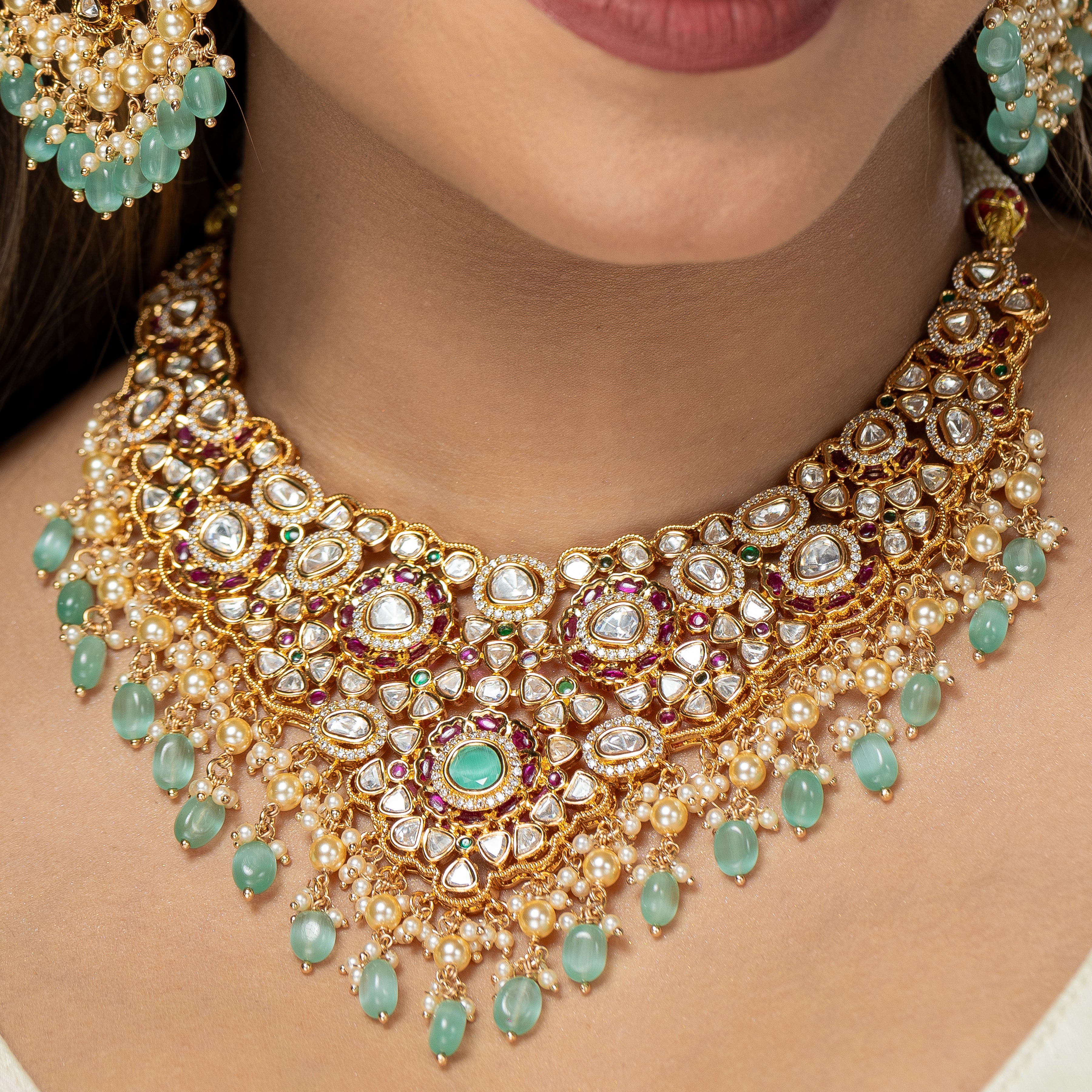 Zevar Club Exquisite Classy Pastel Blue Jewellery Set (18K Gold Plated)