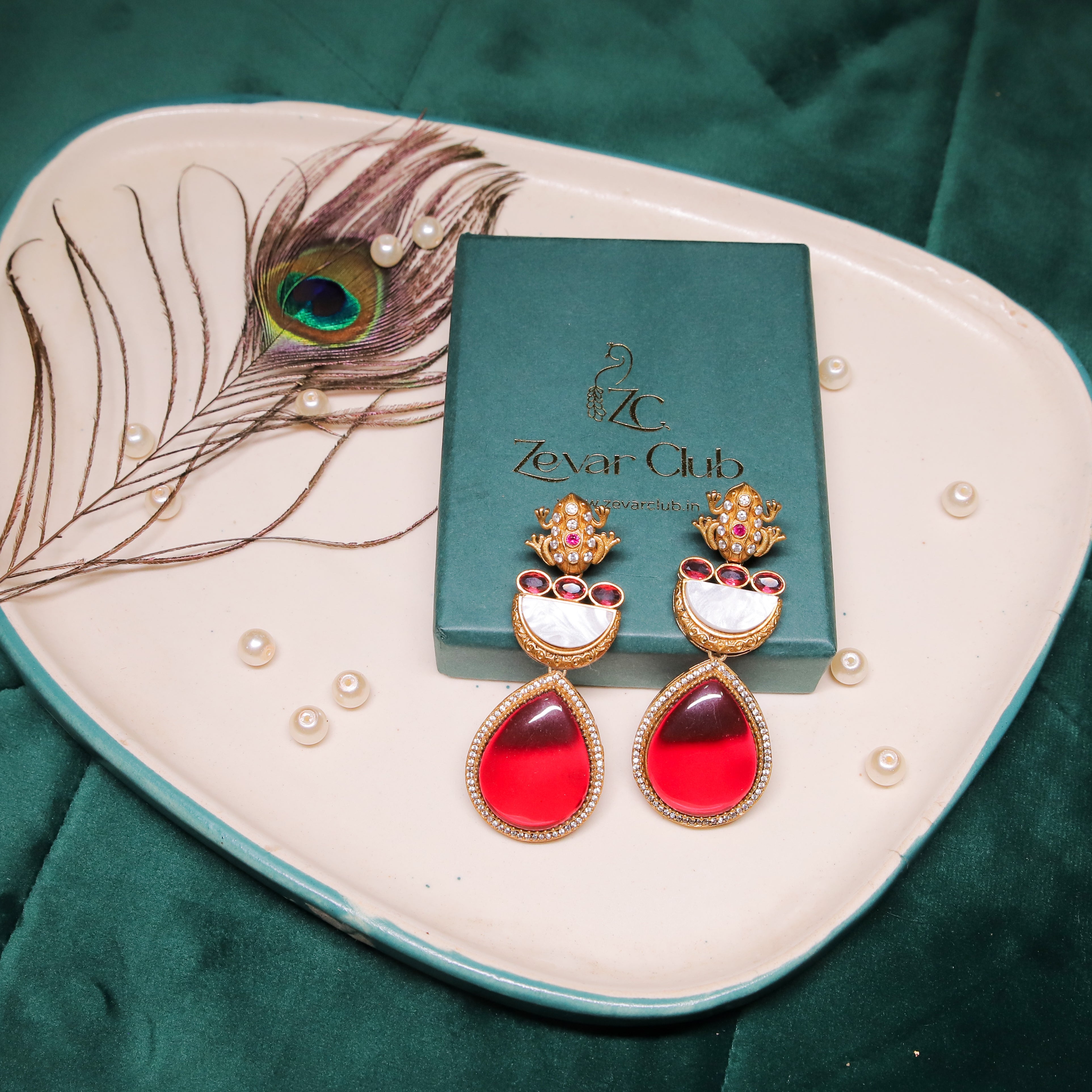 Zevar Club Sabyasachi Inspired Ruby Drop Earrings (18K Gold Plated )