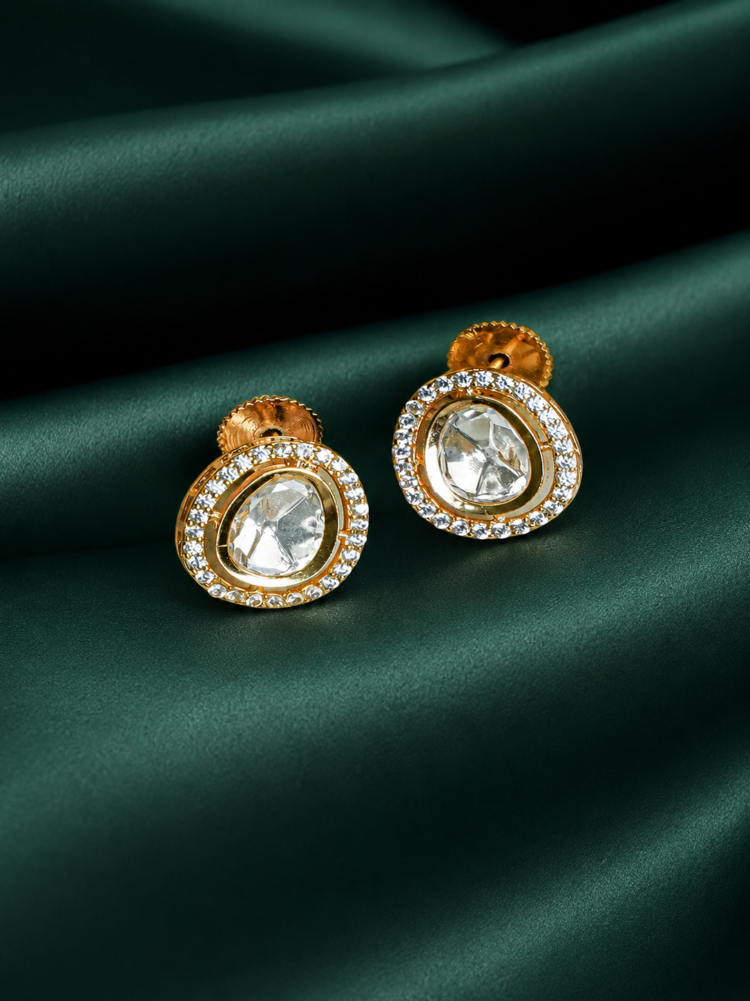 Zevar Club 22K Gold-Plated Oval-Shaped Cubic Zirconia Studded Pendant Necklace Set for Women