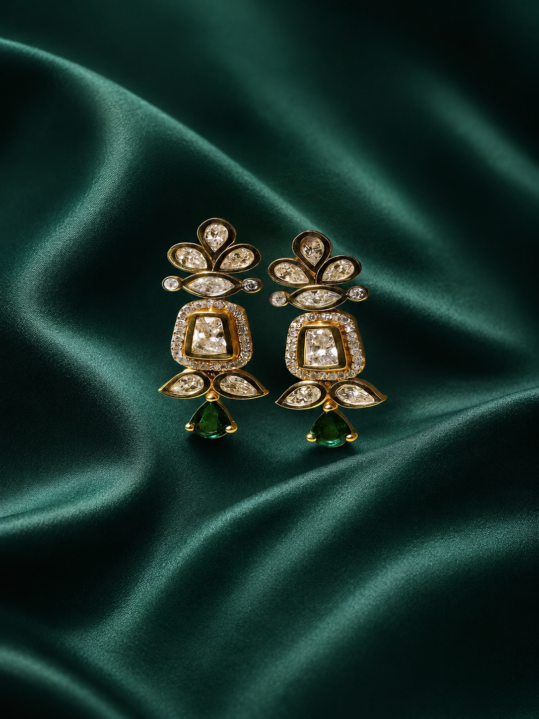 Zevar Club 22K Gold-Plated White Kundan & Emerald Green Studded Cubic Zirconia Accents Bridal Statement Necklace Set