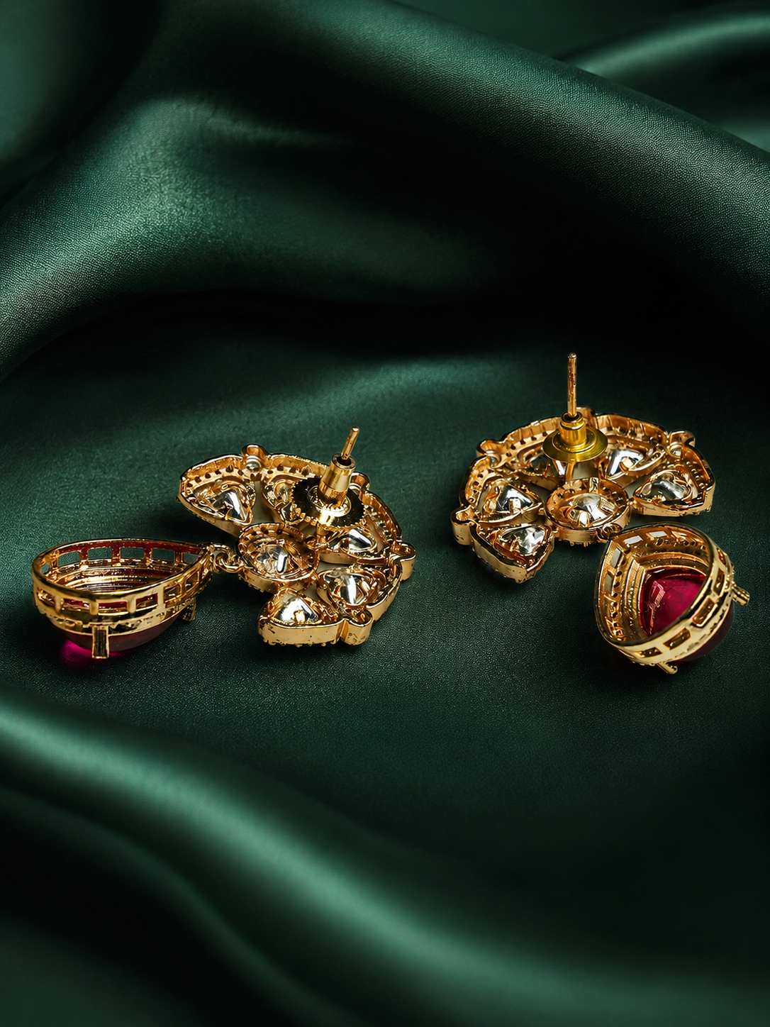 Zevar Club 12K Gold-Plated Raani Ruby Kundan Diamond Drop Earrings