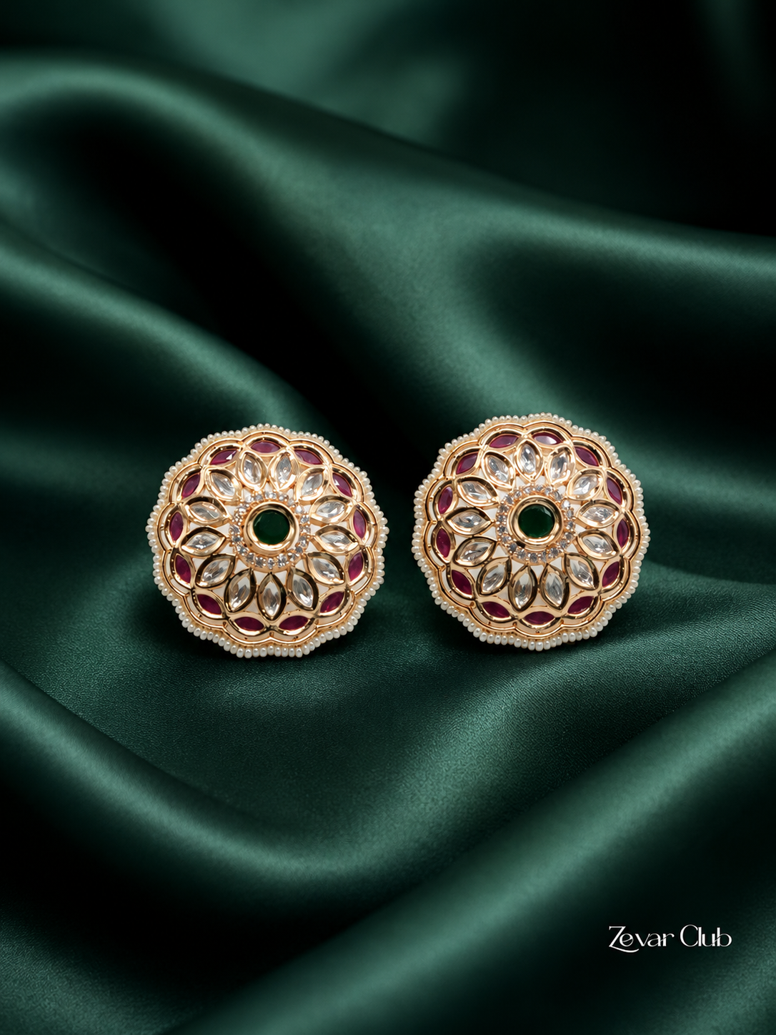 Zevar Club Fine Pearl Kundan Statement Studs