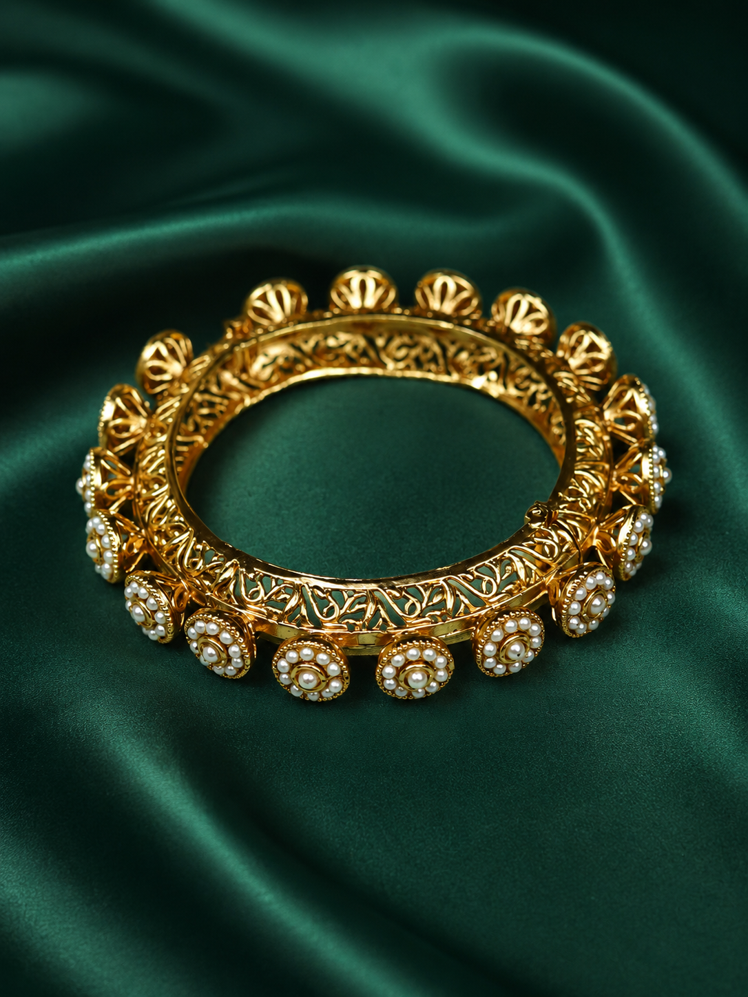 Zevar Club 22K Gold-Plated Handcrafted Floral Drop with White Pearl Bracelet