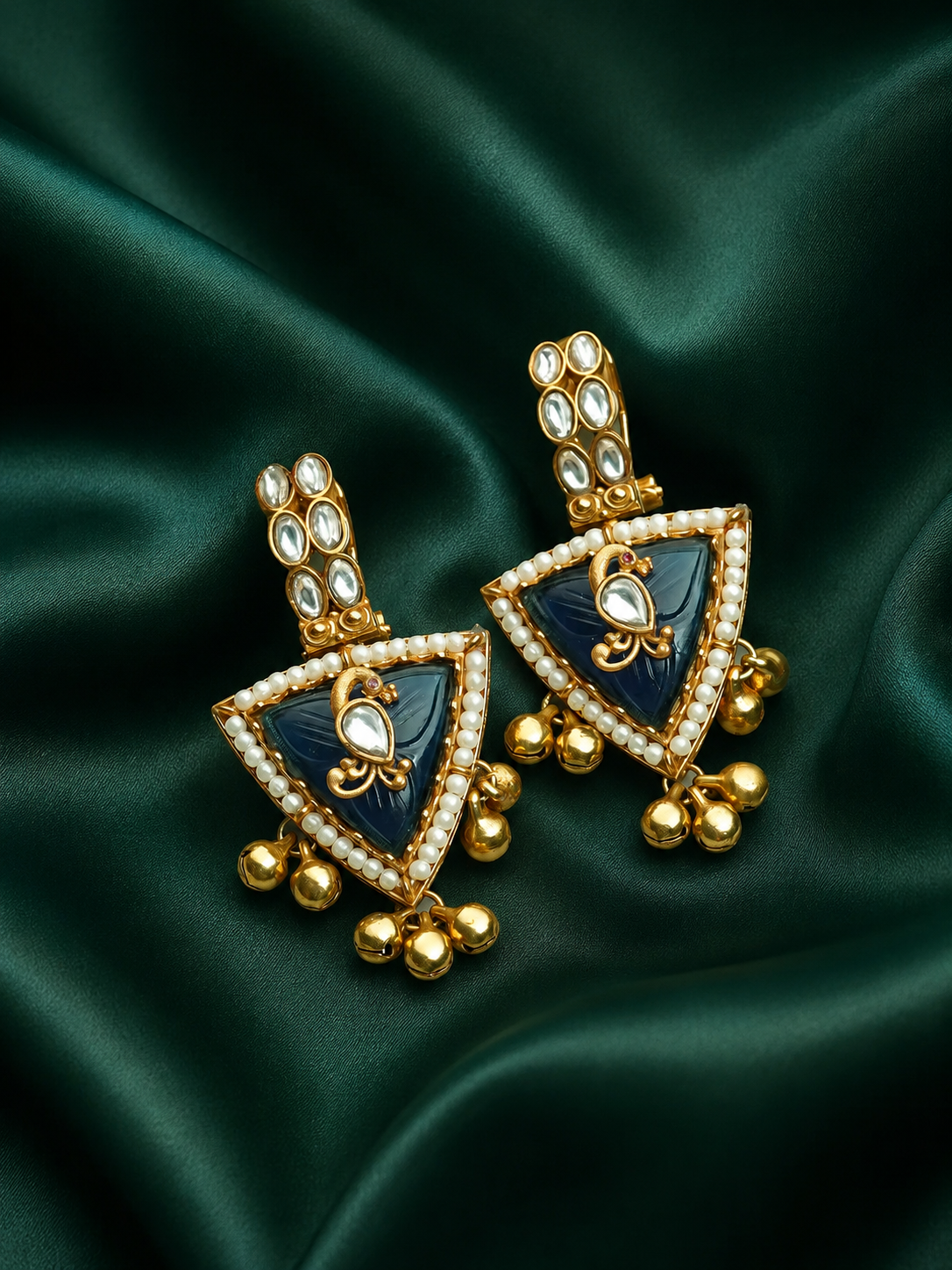 Kundan Pushback Antique Gold Ghungroo Earrings