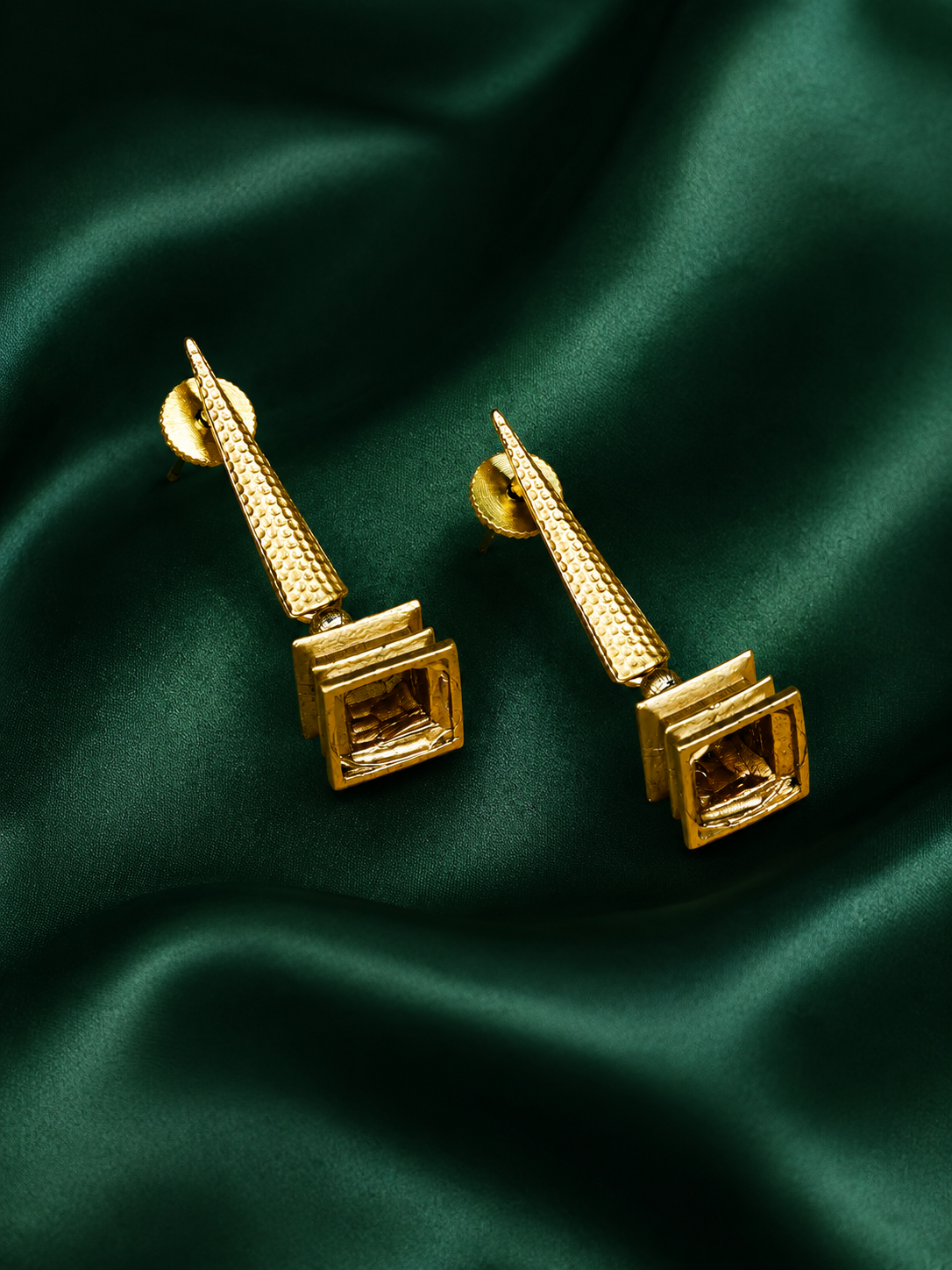 Zevar Club Gold-Toned Brass Statement Drop Earrings with Temple Tower Inspired Sculpted Design