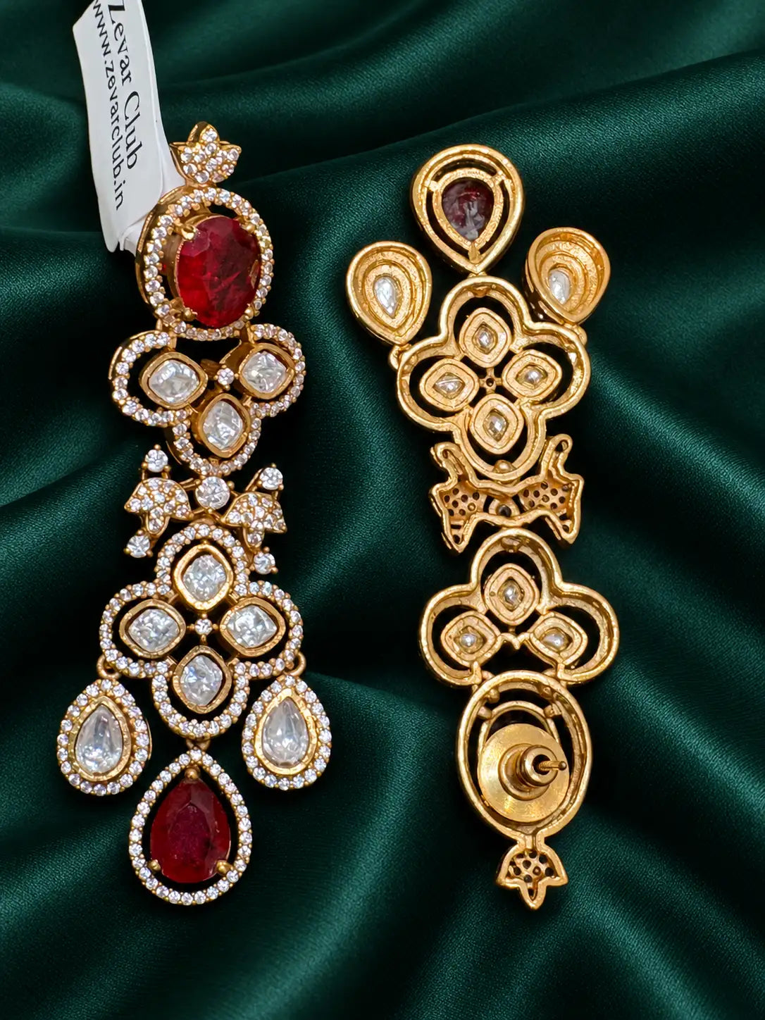 Zevar Club Noorani Emerald Kundan Diamond Fusion Long Earrings